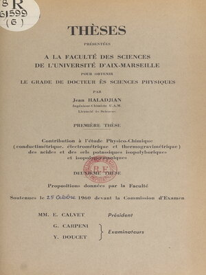 cover image of Contribution à l'étude physicochimique, conductimétrique, électrométrique et thermogravimétrique, des acides et des sels potassiques isopolyboriques et isopolygermaniques